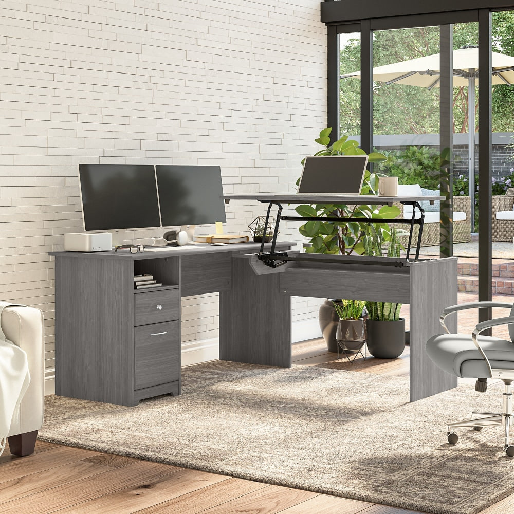 Bush Furniture Cabot 3-Position Sit-To-Stand Height-Adjustable L-Shaped Desk, 60inW, Modern Gray, Standard Delivery