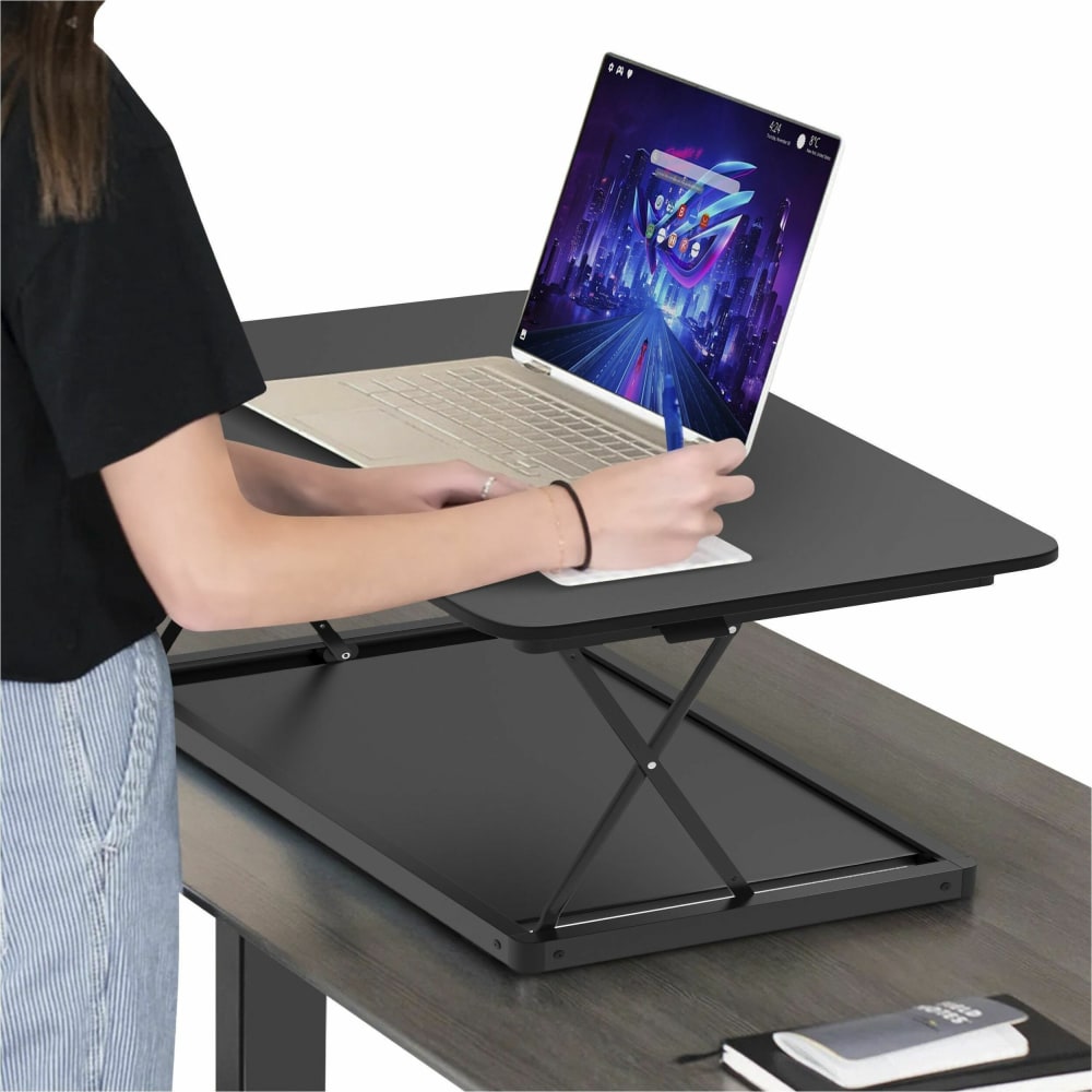 CHANGEdesk Mini black adjustable height standing desk converter for laptops and single monitors - small compact thin desk sit stand up desktop desk riser conversion