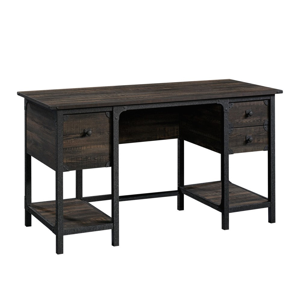 Sauder Steel River 54inW Double-Pedestal Computer Desk, Carbon Oak