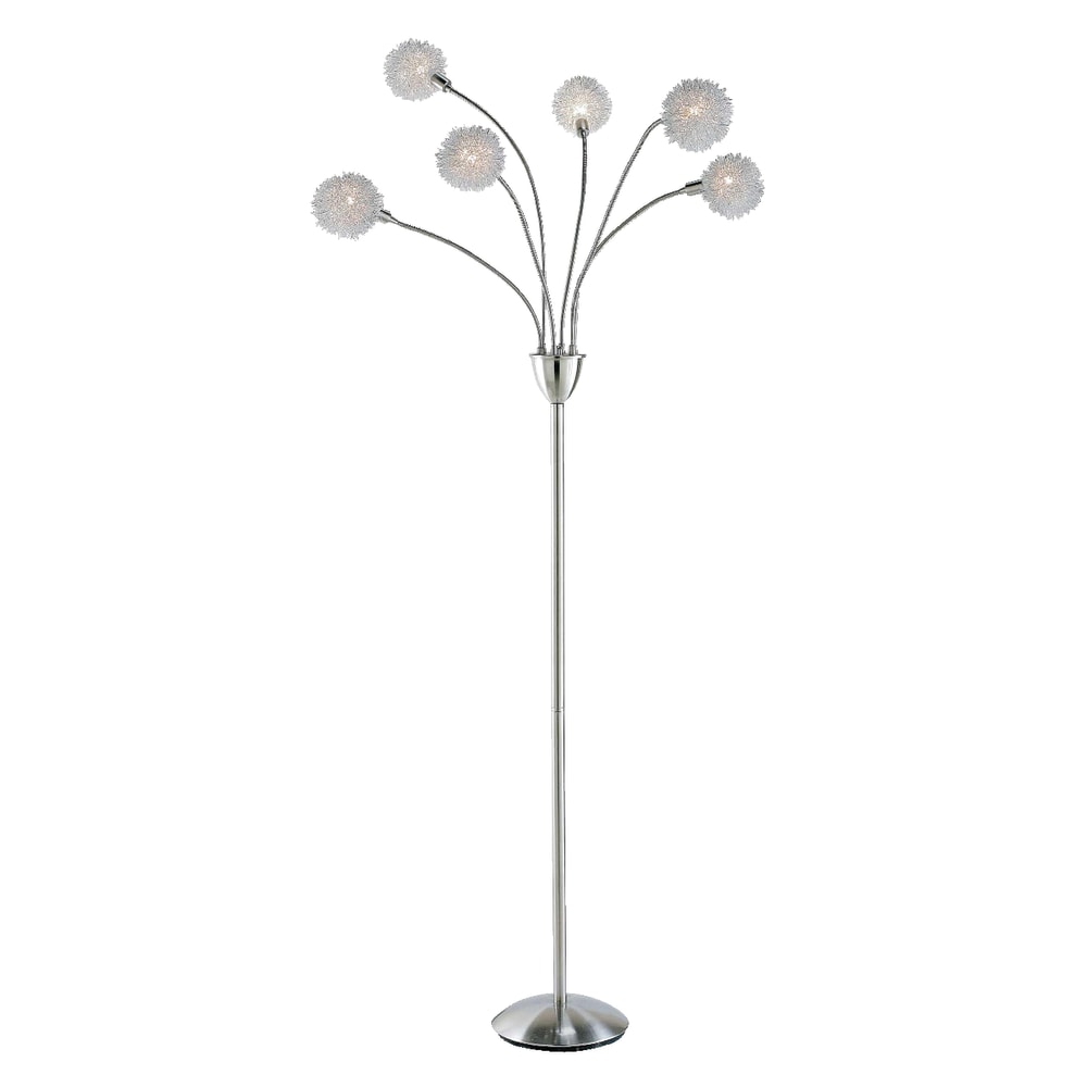 Adesso Pom Pom Floor Lamp, 68ft, White Shade/Brushed Steel Base