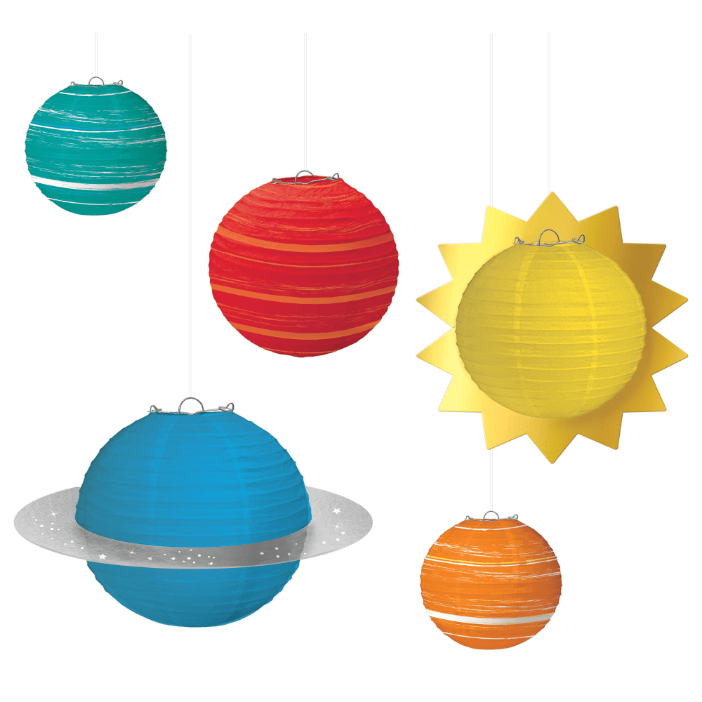 Amscan Blast Off Birthday Paper Lanterns, Multicolor, Pack Of 5 Lanterns