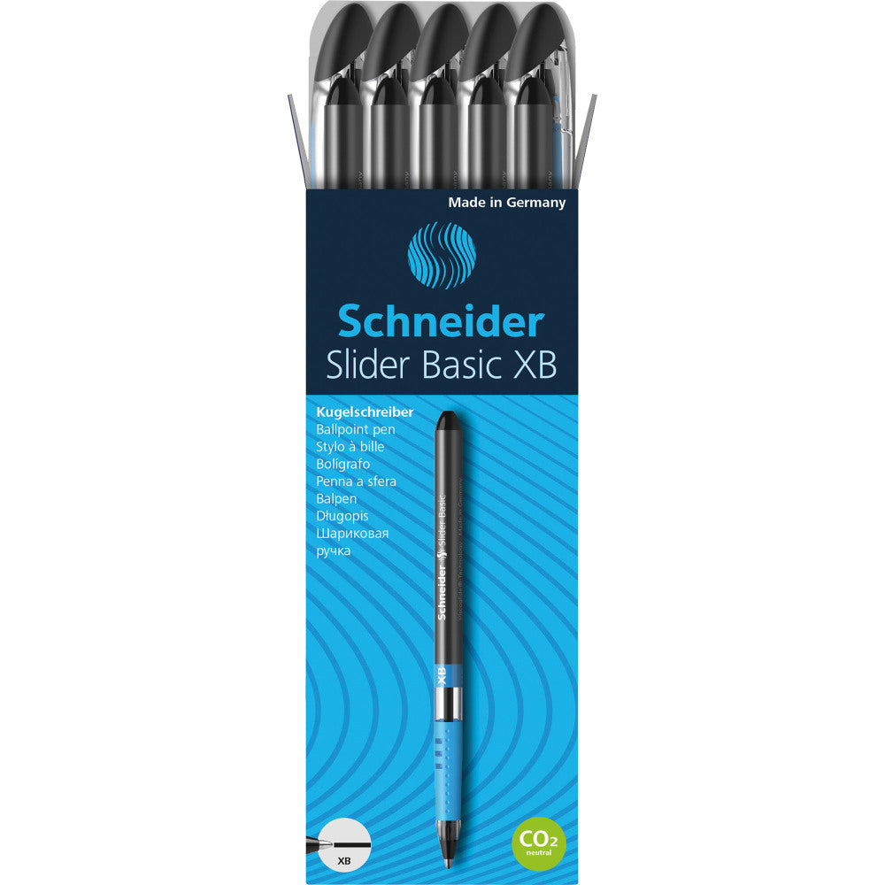 Schneider Slider Basic XB Ballpoint Pens, Extra-Bold Point, 1.4 mm, Black Barrels, Black Ink, Pack Of 10 Pens