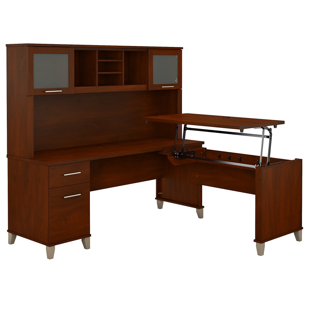 Bush Furniture Somerset 3 Position Sit to Stand L Shaped Desk With Hutch, 72inW, Hansen Cherry, Standard Delivery