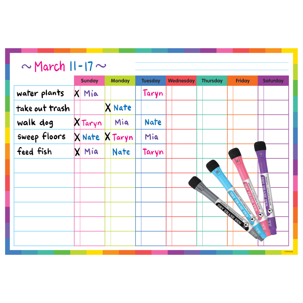 Teacher Created Resources Colorful Dry-Erase Magnetic Task Chart, 17in x 12in, Multicolor