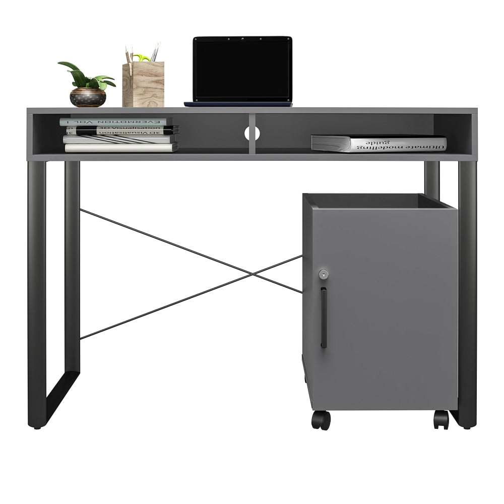 Realspace Bexler 42inW Computer Desk With Mobile Cart, Gray/Black