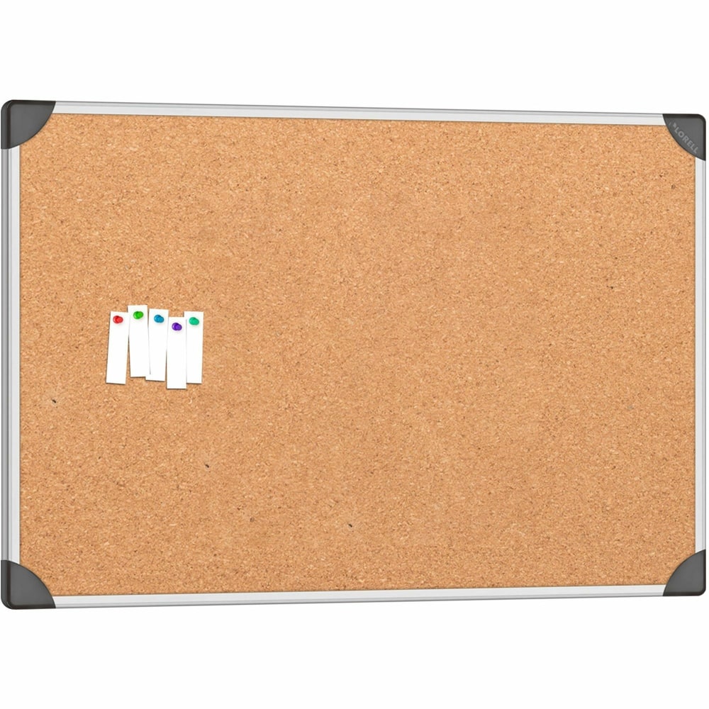 Lorell Mounting Cork Board, 24in x 36in, Aluminum Frame With Silver Finish