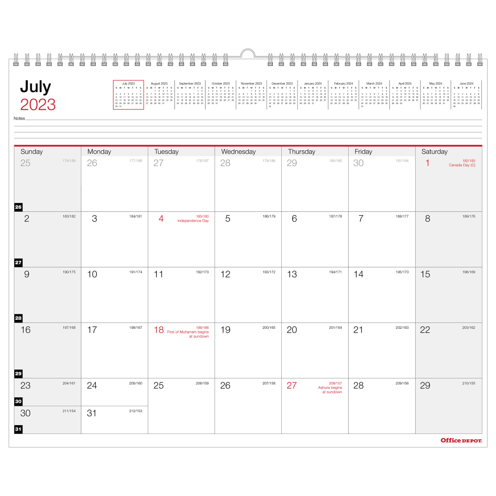 2023-2024 Office Depot Brand Monthly Academic Wall Calendar, 15in x 12in, 30% Recycled, July 2023 to June 2024