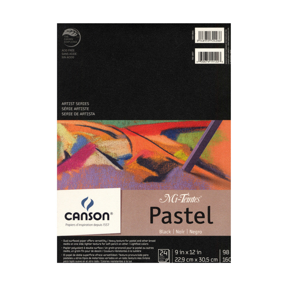 Canson Mi-Teintes Black Pad, 9in x 12in, Black, 24 Sheets Per Pad