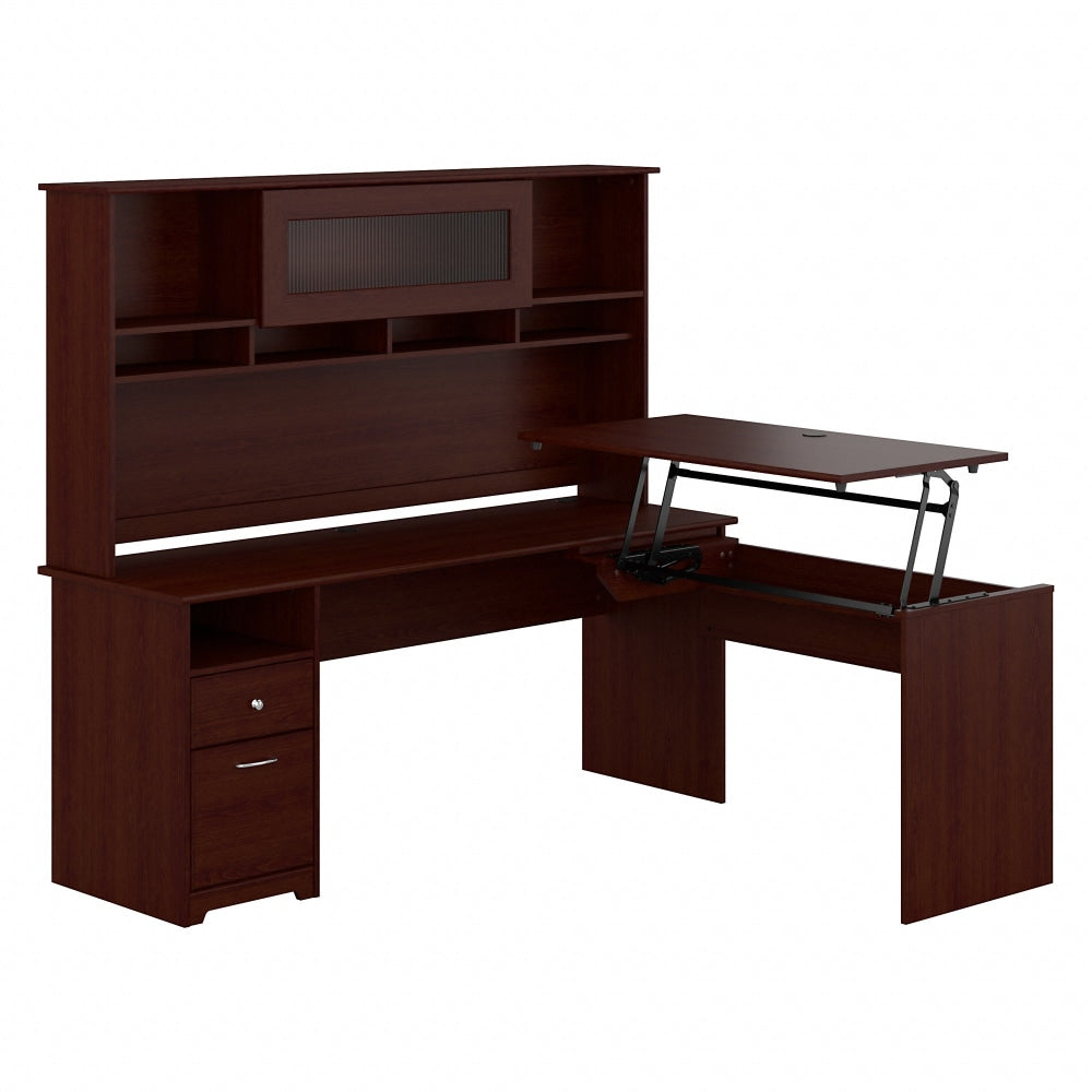 Bush Furniture Cabot 3 Position L Shaped Sit to Stand Desk with Hutch, 72inW, Harvest Cherry, Standard Delivery