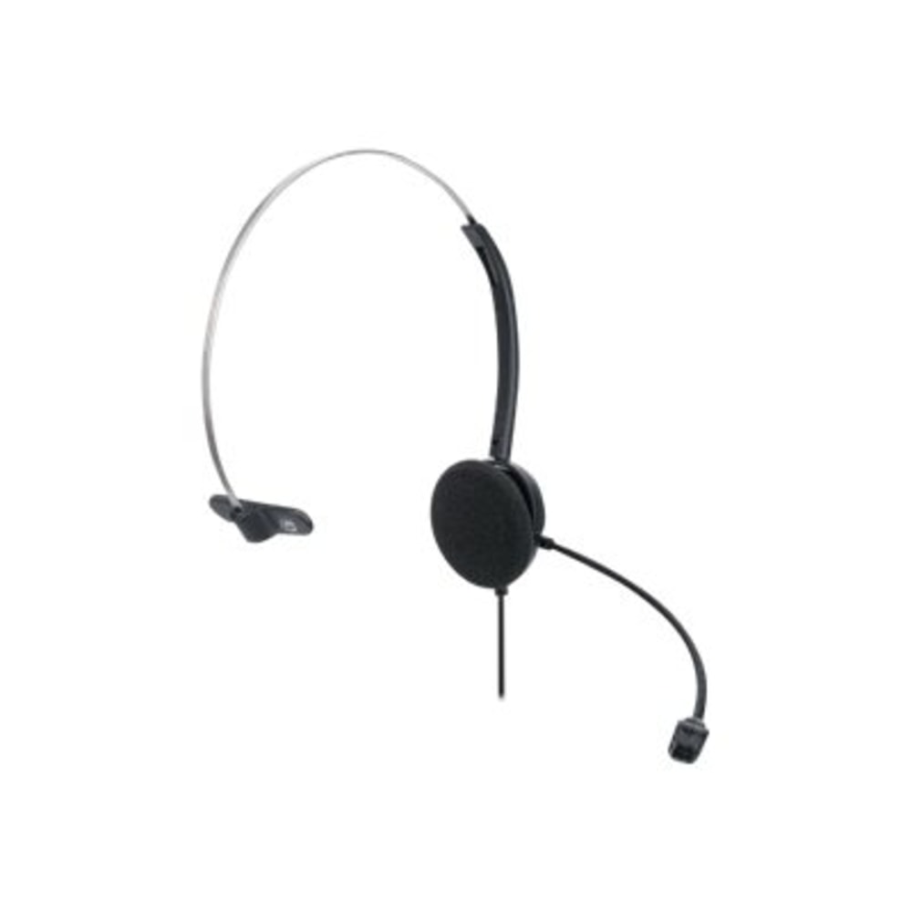 Manhattan Mono On-Ear Headset (USB) (Clearance Pricing), Microphone Boom (padded), Retail Box Packaging, Adjustable Headband, In-Line Volume Control, Ear Cushion, USB-A for both sound and mic use, cable 1.5m, Three Year Warranty - Headset - on-ear