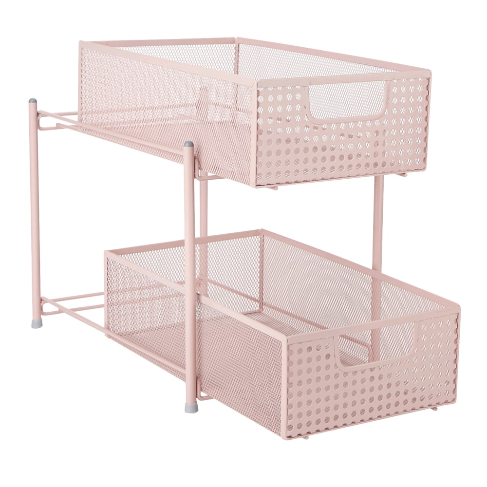 Mind Reader 2-Tier Mesh Cabinet Basket, Medium Size, Pink