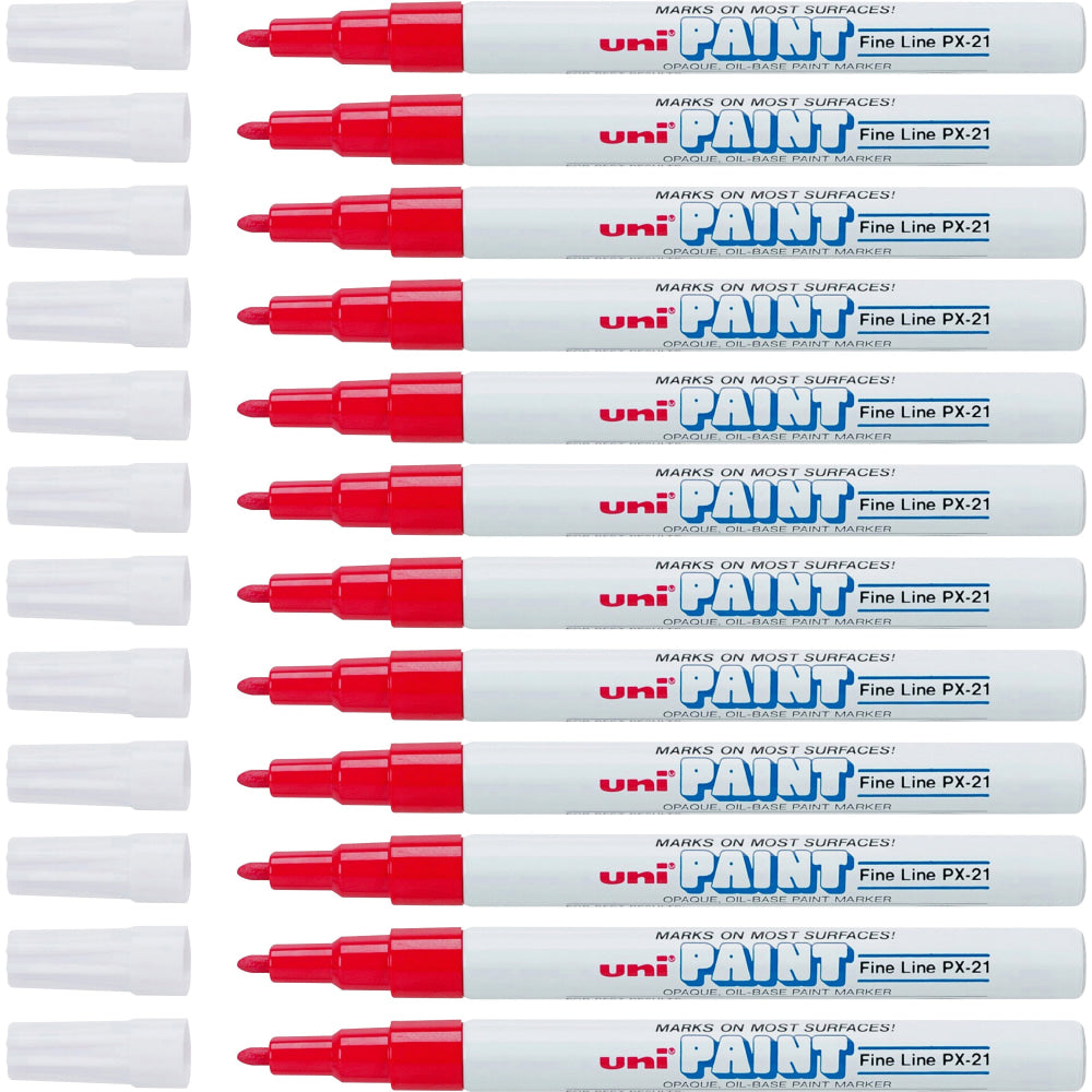 Uni-Paint Markers, Fine Point, Red, Pack Of 12