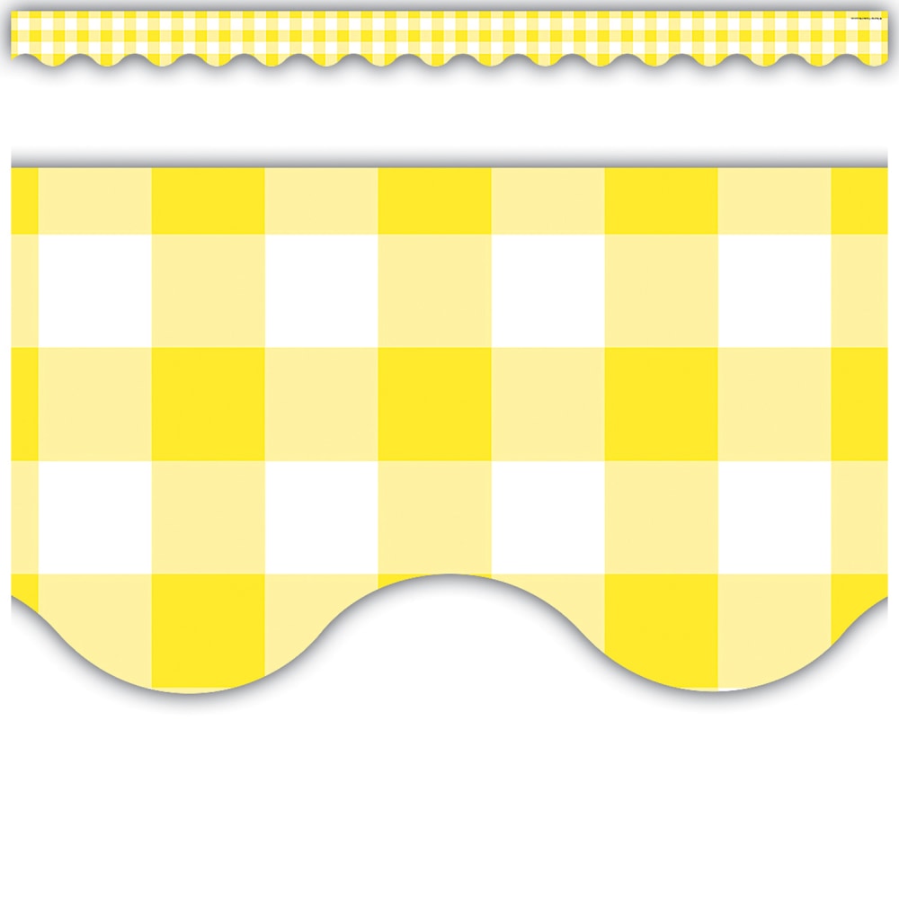 Teacher Created Resources Scalloped Border Trim, Yellow Gingham, 35ft Per Pack, Set Of 6 Packs