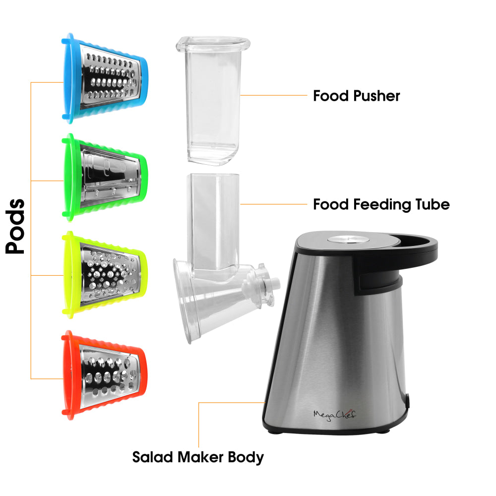 MegaChef 4-in-1 Stainless-Steel Electric Salad Maker, Multicolor