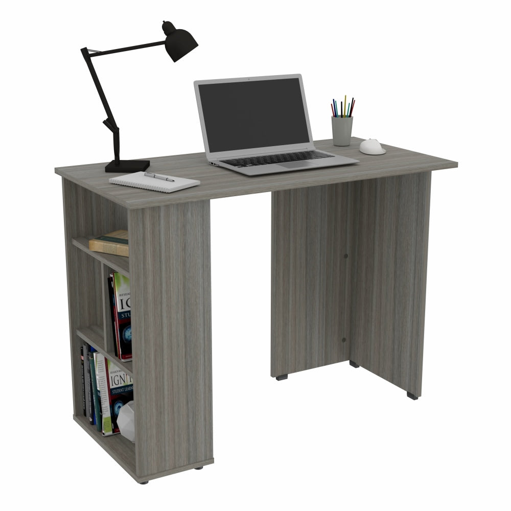 Inval 40inW Writing Desk With Open Storage Shelves, Smoke Oak