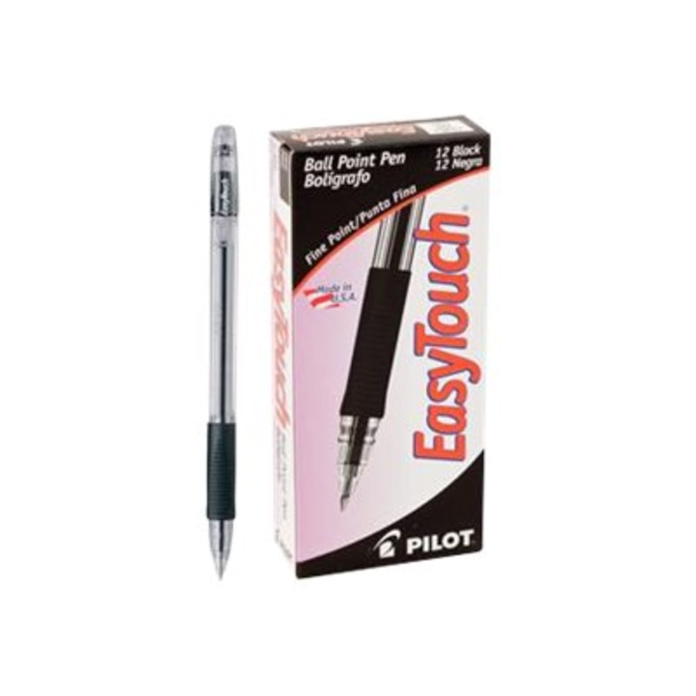 Pilot EasyTouch Ballpoint Pens, Fine Point, 0.7 mm, Clear Barrel, Black Ink, Pack Of 12 Pens