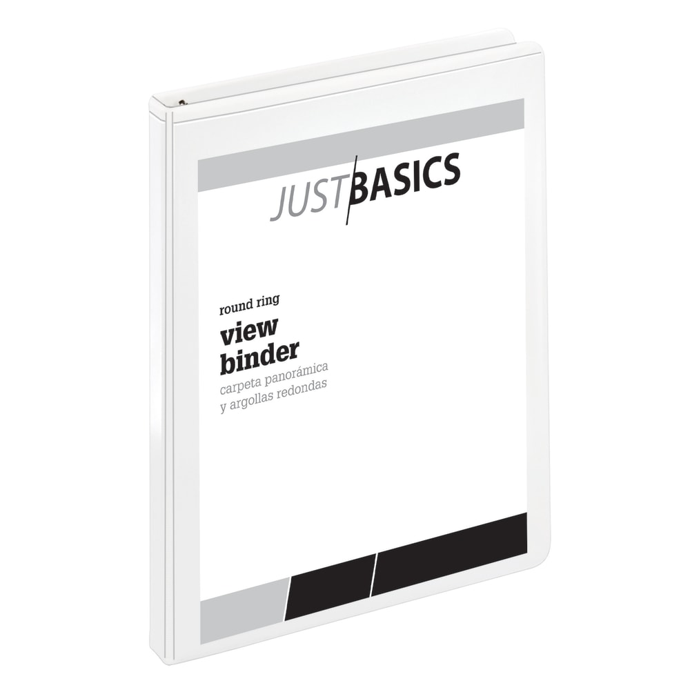 Just Basics Basic View 3-Ring Binder, 1/2in Round Rings, White