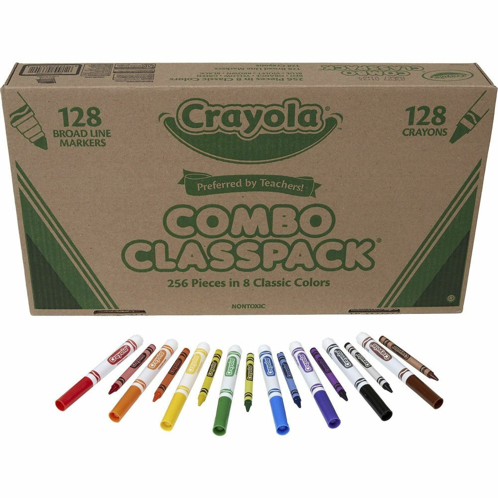 Crayola Crayons And Markers Combo Classpack, Conical Point, Assorted Colors, Box Of 256 Pieces