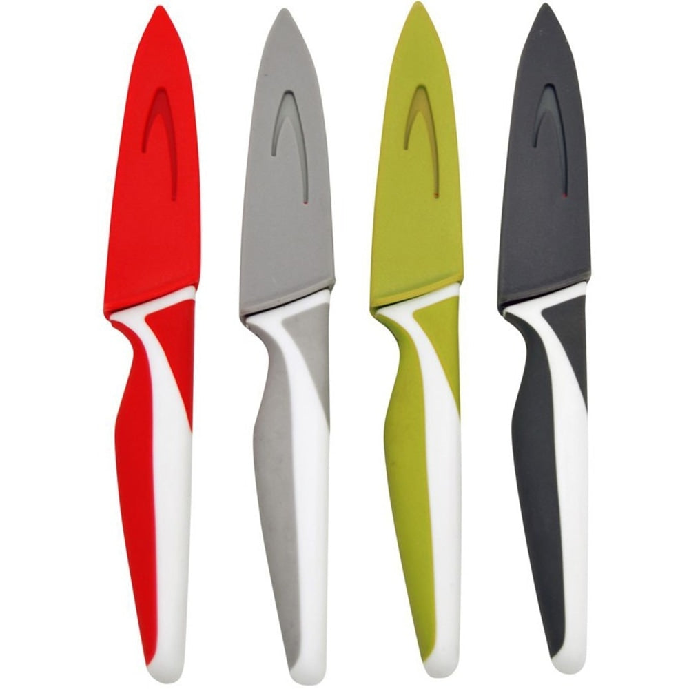 Starfrit Paring Knives - Set of 4 - 4/Set - Paring Knife - 4 x Paring Knife - Cutting, Paring - Green, Red, Light Gray, Dark Gray