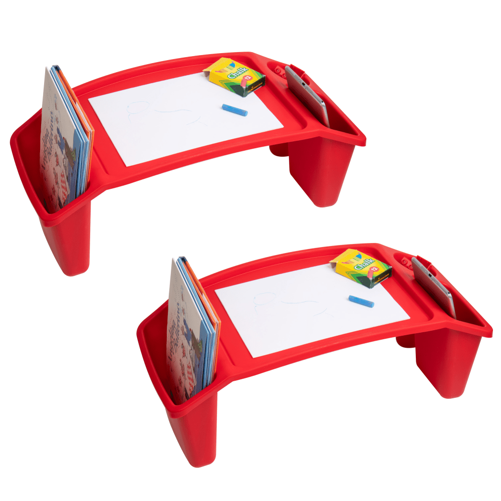 Mind Reader Kids Lap Desk Activity Tray Portable Drawing Lap Desk With Side Storage, 8-1/2inH x 10-3/4inW x 22-1/4inD, Red, Set Of 2 Desks