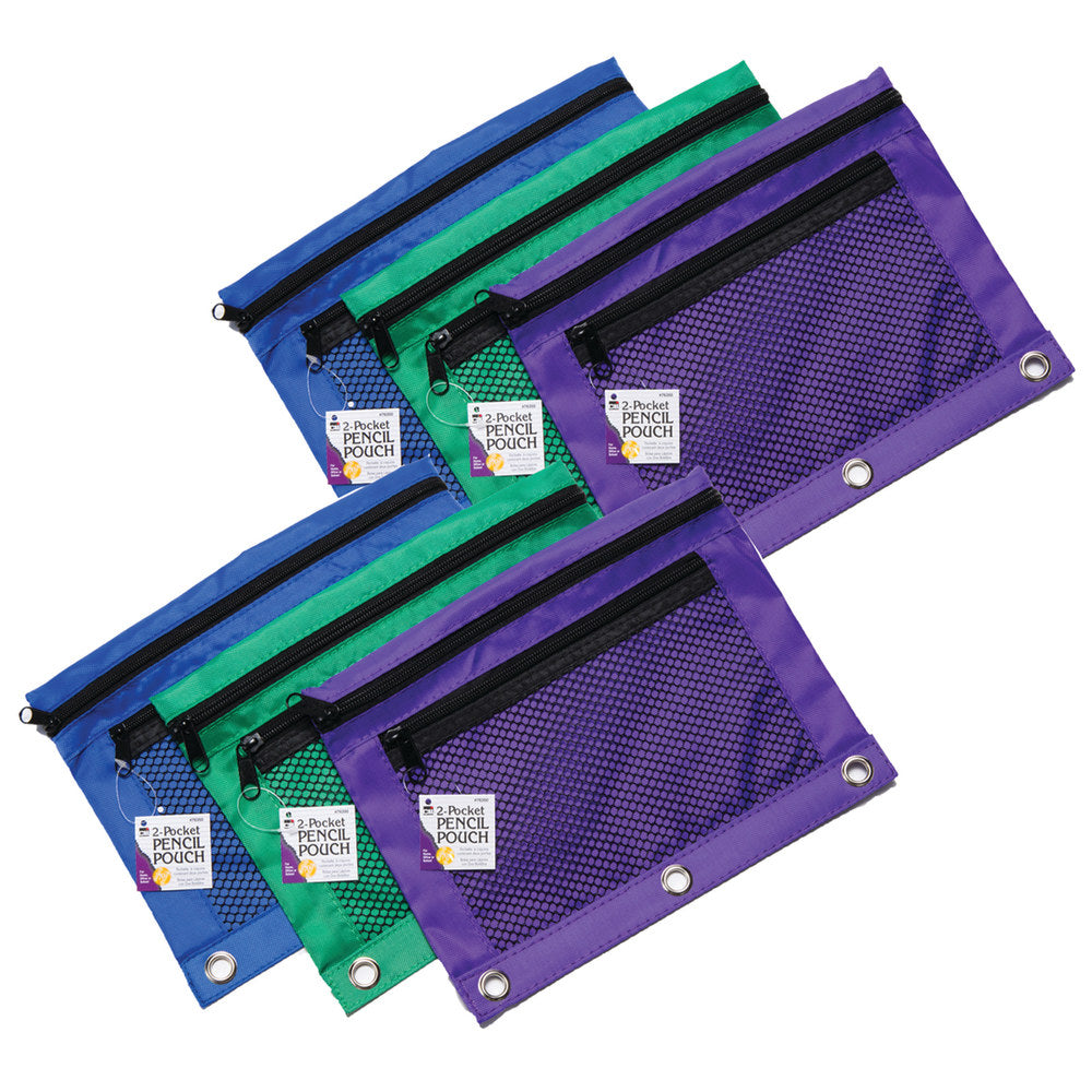 Charles Leonard Mesh Front Pencil Pouches, 10in x 7-5/8in, Assorted Colors, Pack Of 6 Pouches