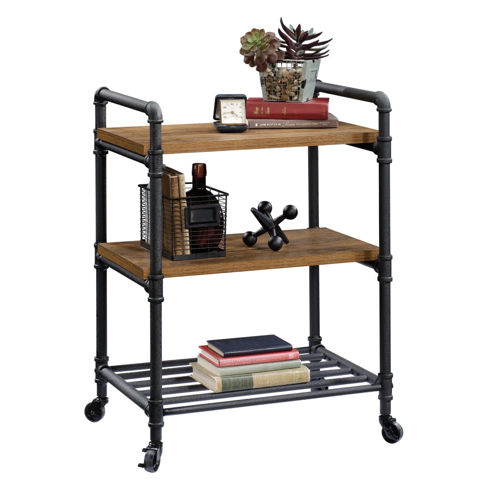 Sauder Iron City 3-Shelf Multipurpose Cart, Checked Oak