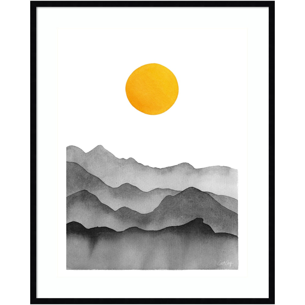 Amanti Art Black Yellow Mountain Range Silhouette by Cat Coquillette Wood Framed Wall Art Print, 41inH x 33inW, Black