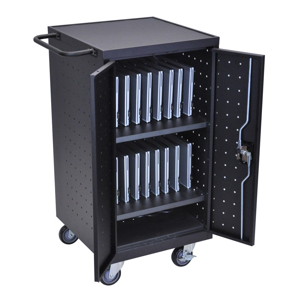 Luxor 18-Device 2-Shelf Charging Cart, 39inH x 25inW x 16inD, Black