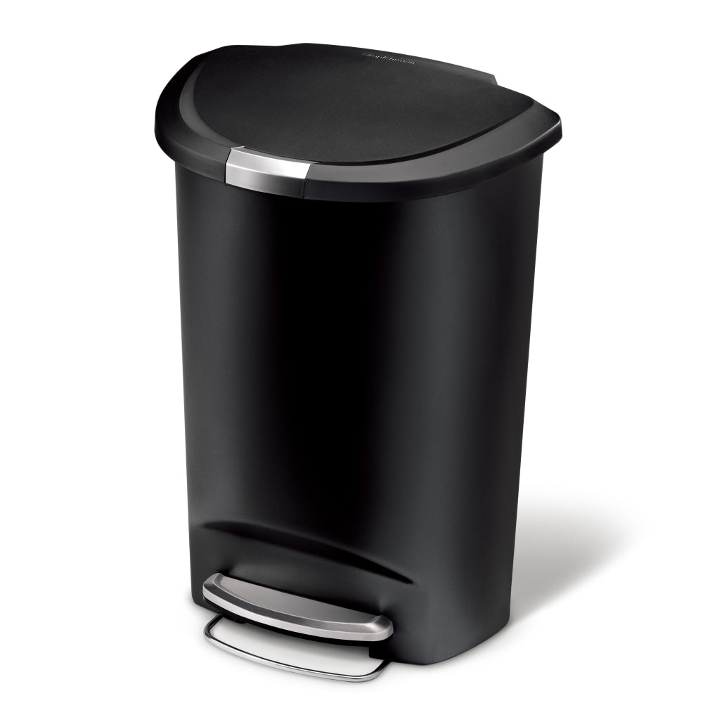 simplehuman Semi-Round Plastic Step Trash Can, 13 Gallons, 26-1/4inH x 18-3/4inW x 14-7/16inD, Black