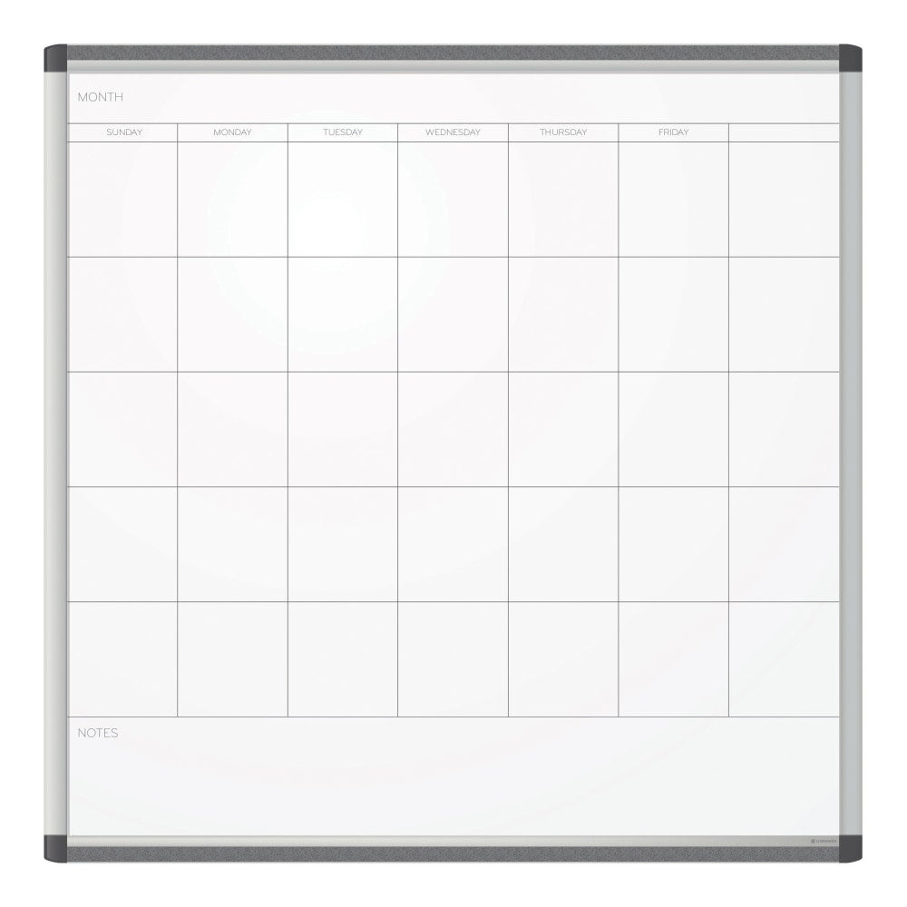 U Brands PINIT Magnetic Dry Erase Monthly Calendar Board, 35in X 35in, Silver Aluminum Frame