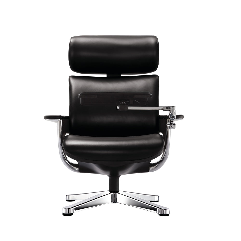 Eurotech Nuvem Bonded Leather High-Back Lounge Chair With Ottoman, Black/Aluminum