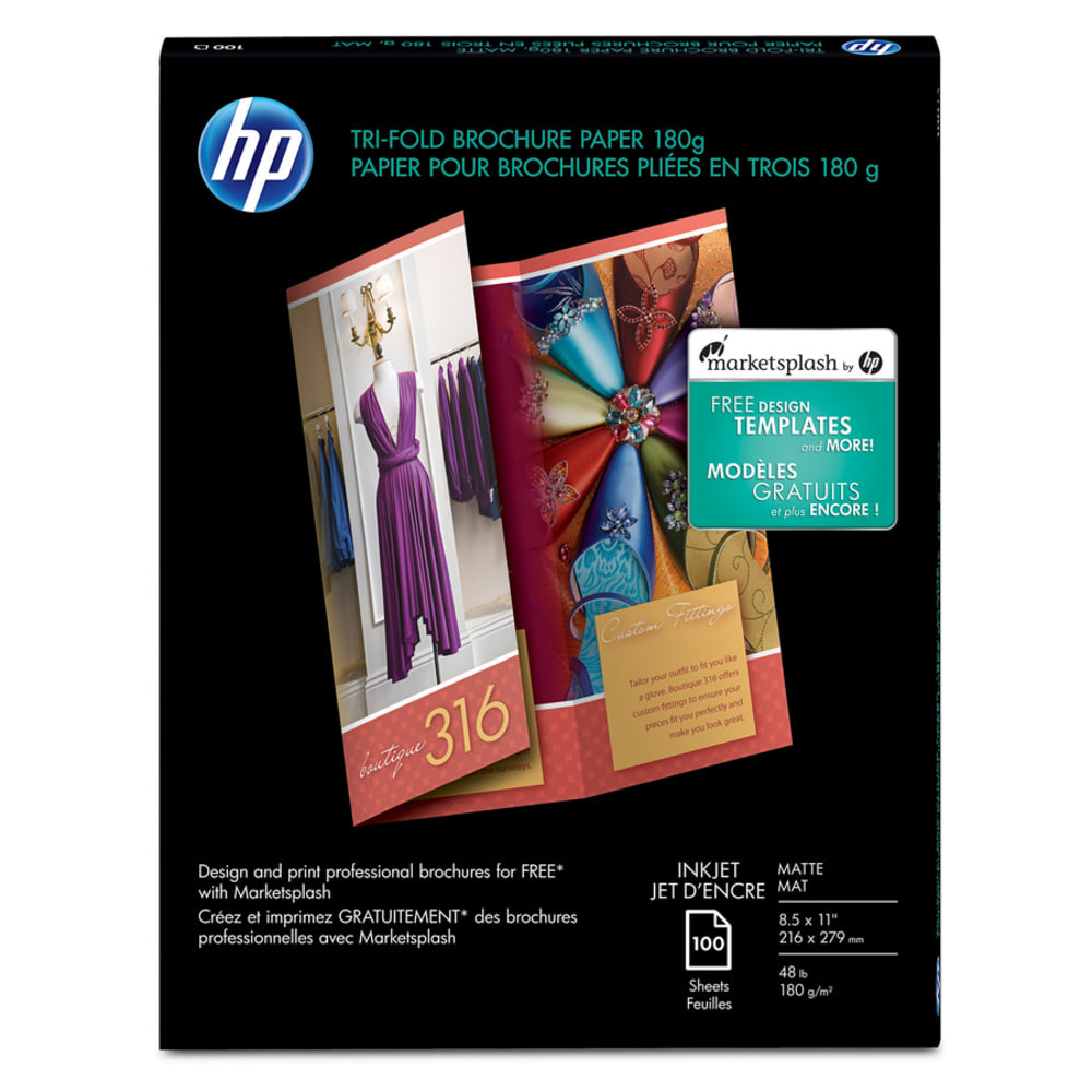 HP Tri-Fold Brochure Inkjet Paper, Matte, White, Letter Size (8 1/2in x 11in), Pack Of 100 Sheets, 48 Lb