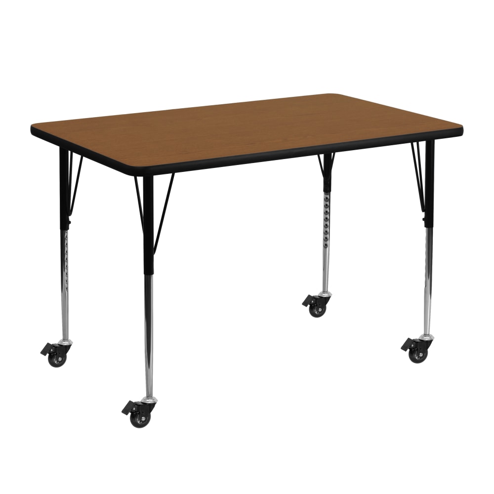 Flash Furniture Mobile Rectangular HP Laminate Activity Table With Standard Height-Adjustable Legs, 30-1/2inH x 30inW x 48inD, Oak