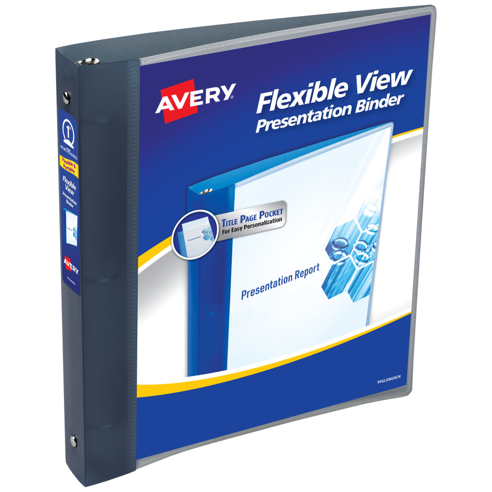 Avery Flexible View 3 Ring Binder, 1in Round Rings, Gray, 1 Binder