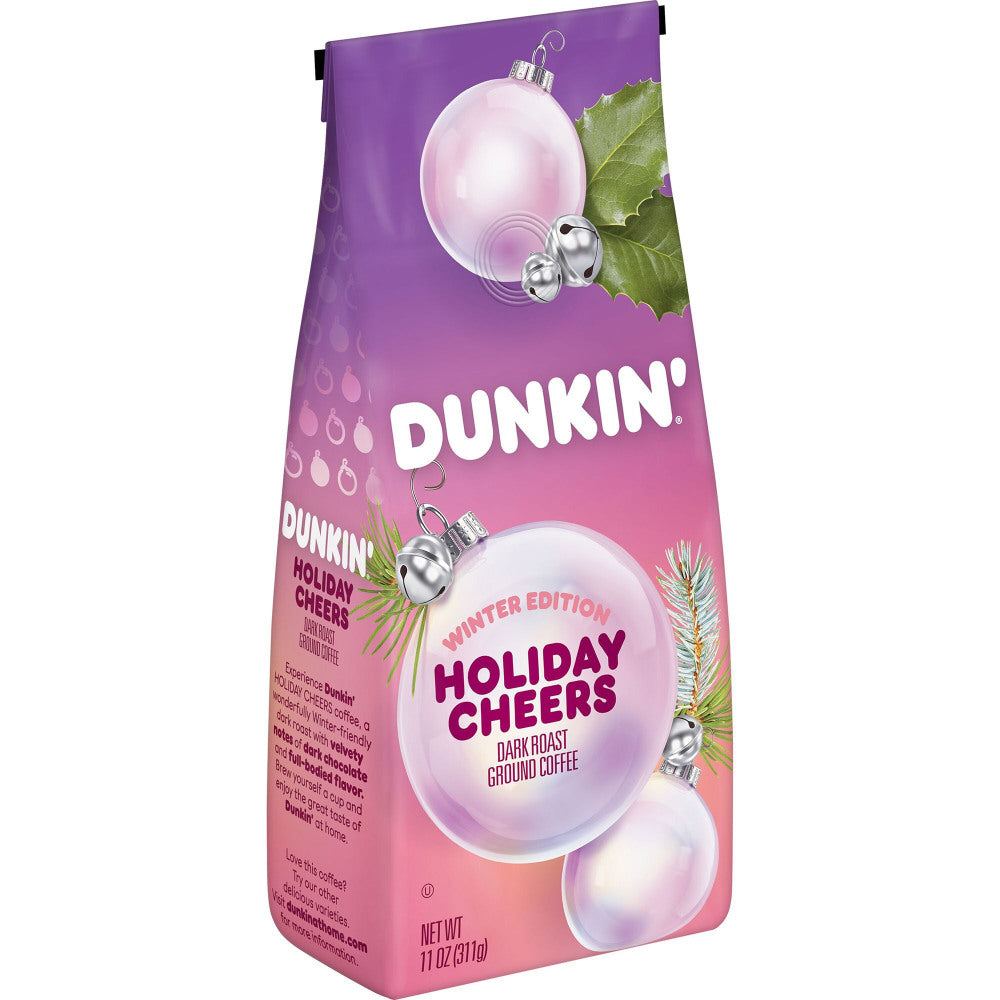 Dunkin Donuts Holiday Cheer Ground Coffee, Dark Roast, Chocolate, 11 Oz Bag