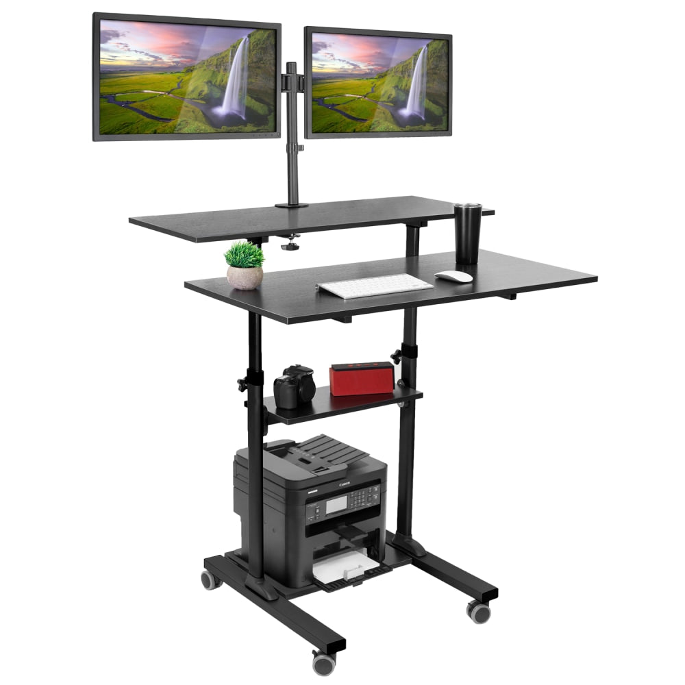 Mount-It! MI-7972 Mobile Standing Desk Workstation, With Dual-Monitor Mount, 72-1/4inH x 39-1/2inW x 26inD, Black