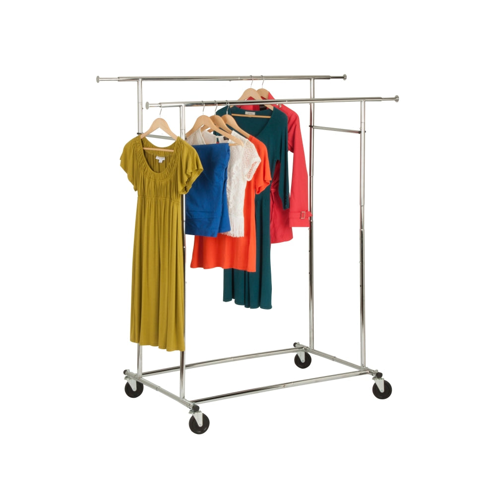 Honey-Can-Do Double Commercial Garment Rack, 67inH x 31 1/2inW x 74 1/2inD, Chrome