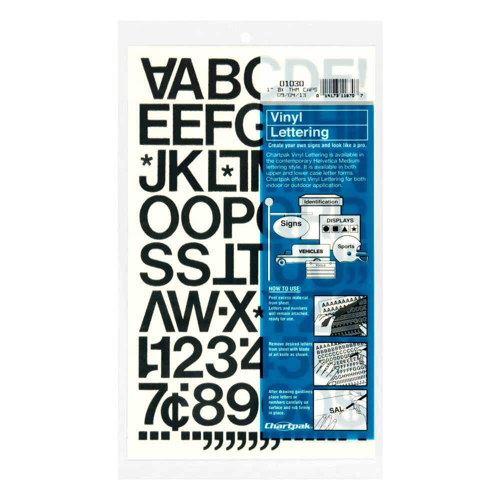 Chartpak Pickett Vinyl Letters And Numbers, 1in, Black