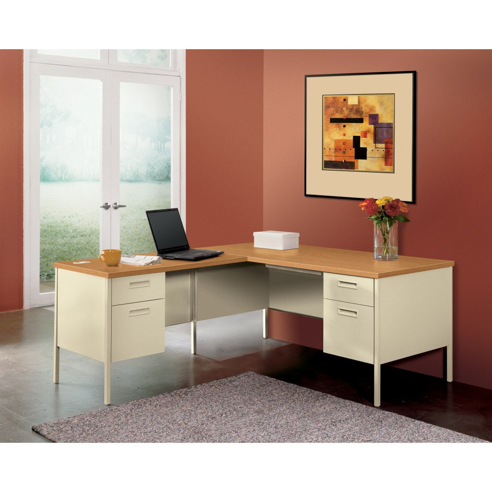 HON Metro Classic 66inW Right-Pedestal Computer Desk, Mahogany, Charcoal