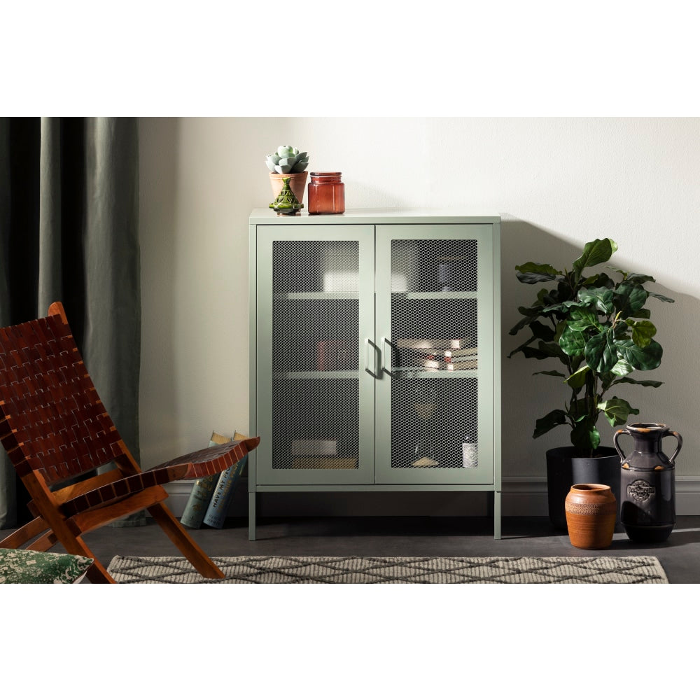 South Shore Crea 32inW Metal Mesh 2-Door Accent Cabinet, Sage Green