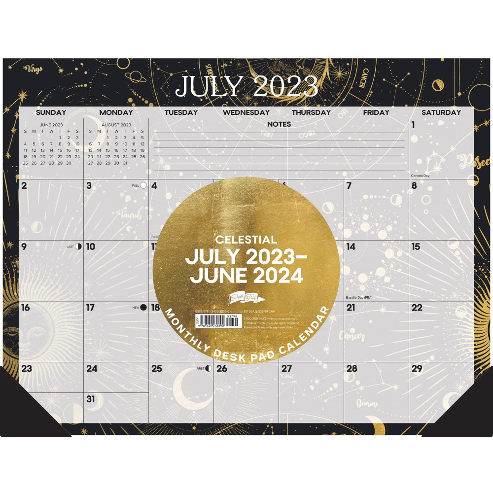 2023-2024 Willow Creek Press Academic Monthly Oversized Desk Pad Calendar, 22in x 17in, Celestial, July 2023 To June 2024