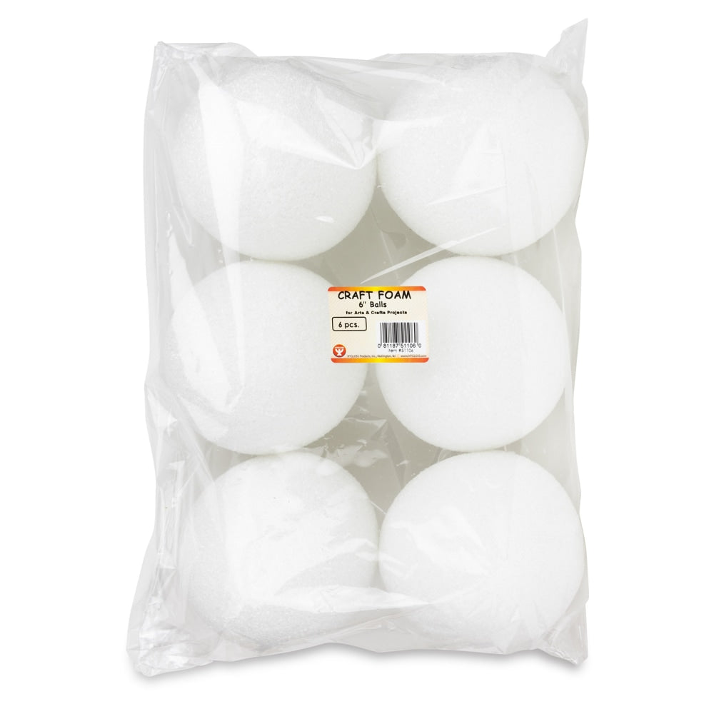 Hygloss Craft Foam Balls, 6 Inch, White, Pack Of 6