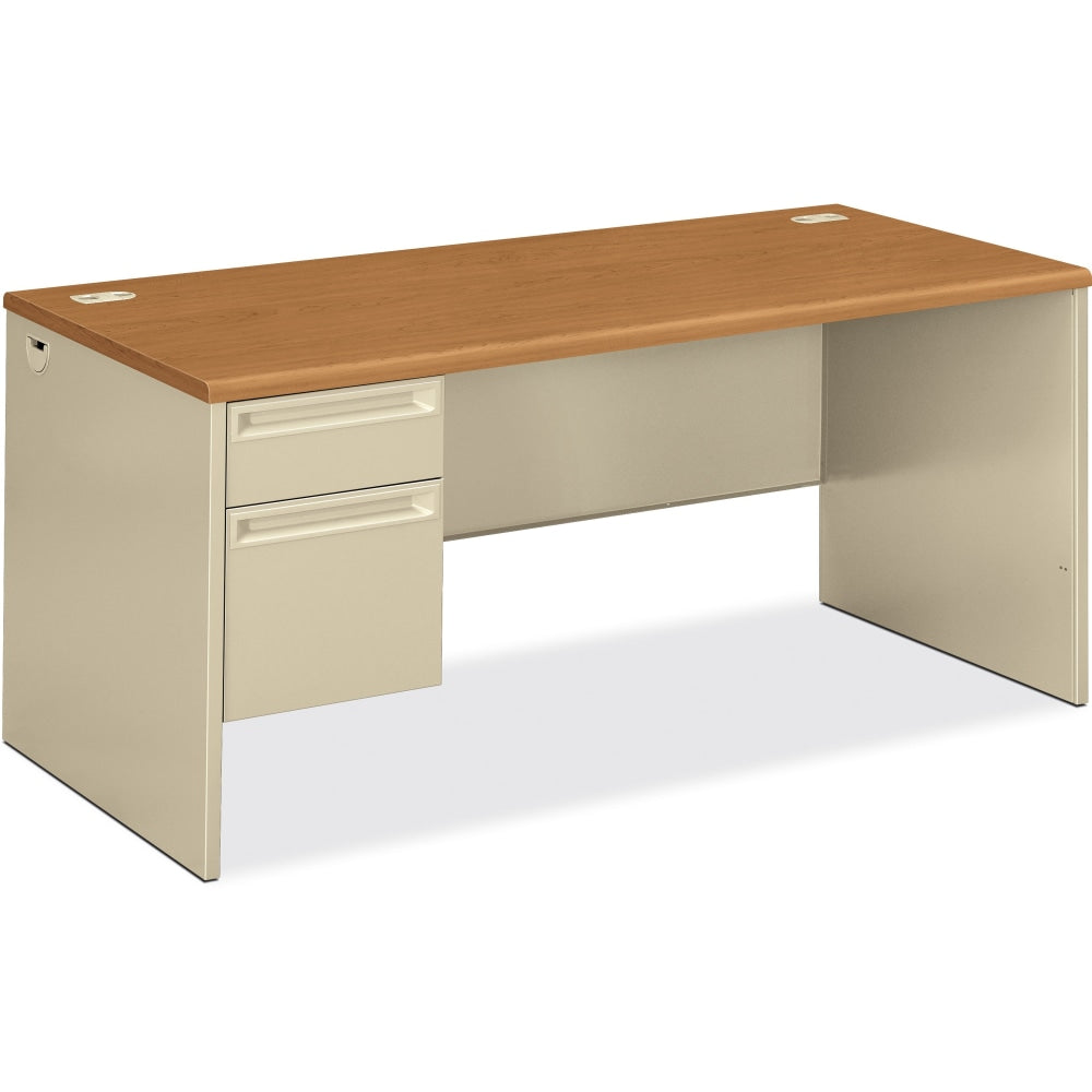 HON 38000 48inW Left-Pedestal Computer Desk With Lock, Harvest/Putty