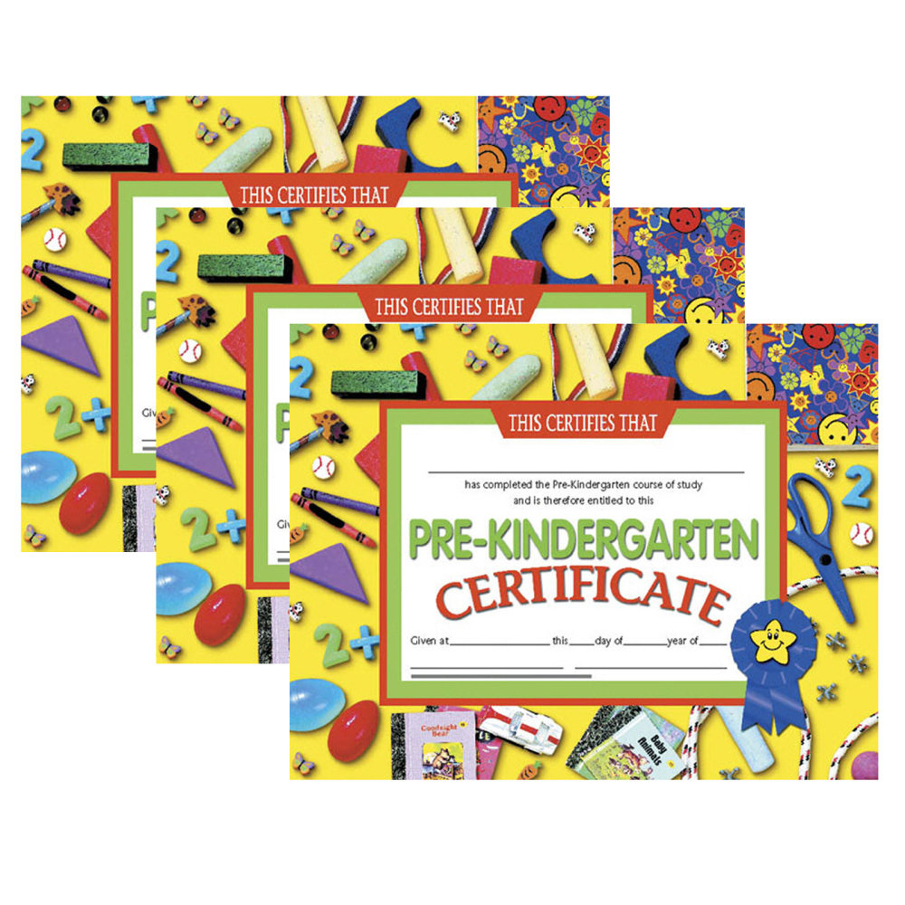 Hayes Certificates, 8-1/2in x 11in, Pre-Kindergarten, 30 Certificates Per Pack, Set Of 3 Packs