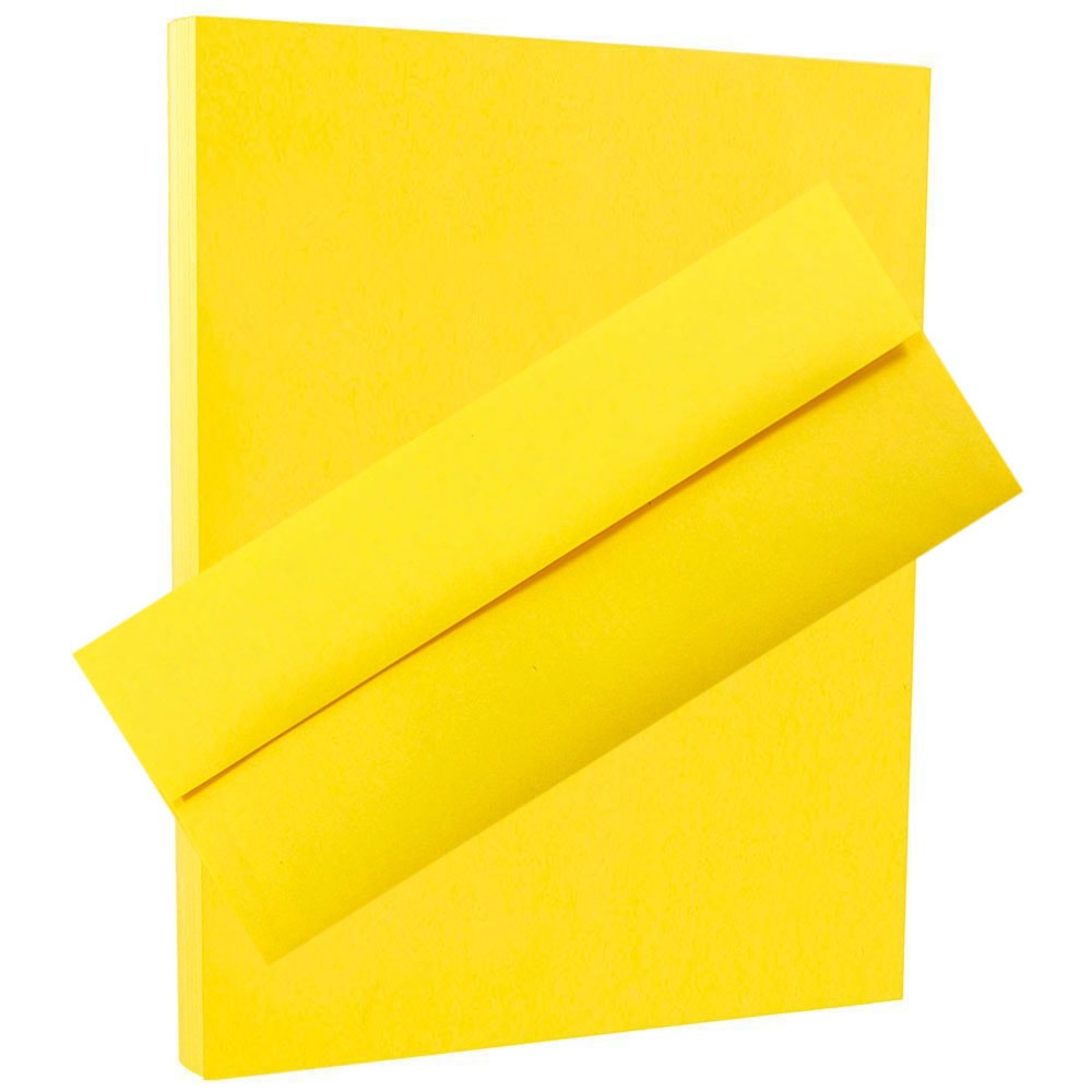 JAM Paper Stationery Set, 8 1/2in x 11in, 30% Recycled, Yellow, Set Of 100 Envelopes And 100 Sheets