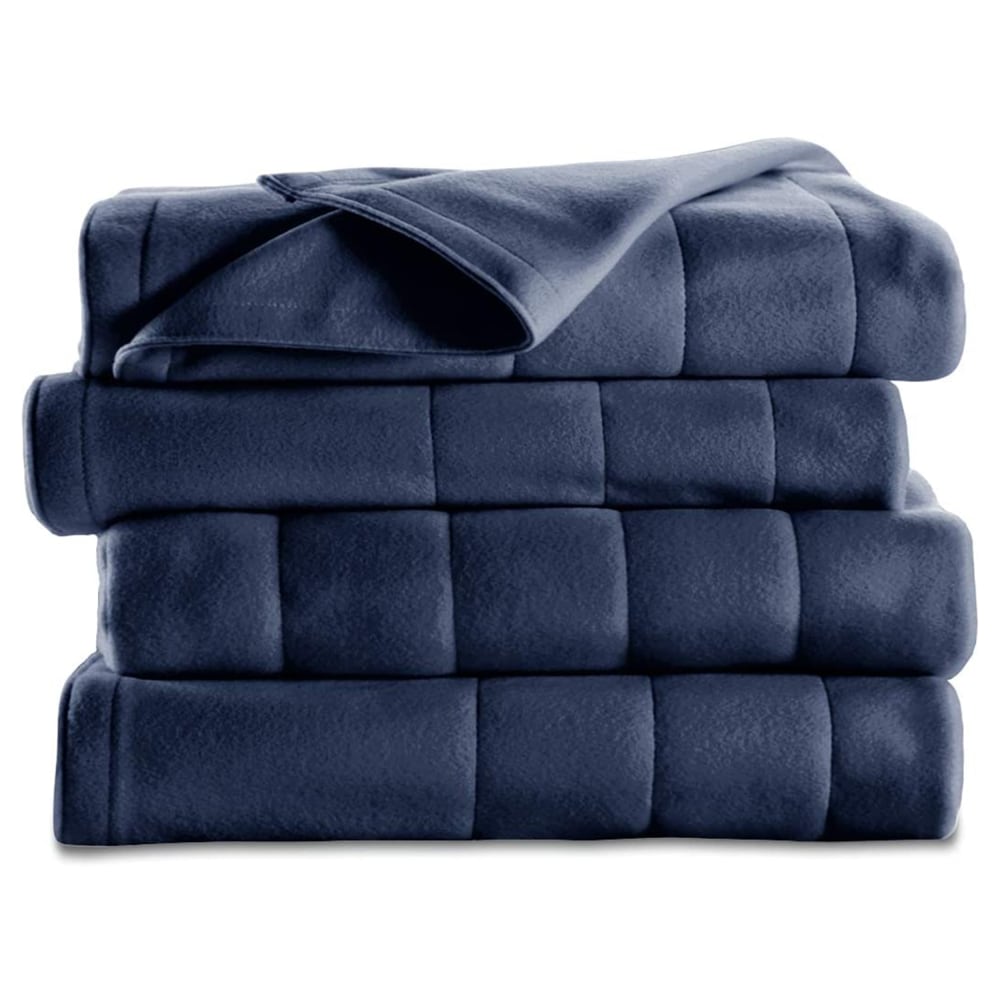 Sunbeam Twin Electric Heated Fleece Blanket, 62in x 84in, Blue