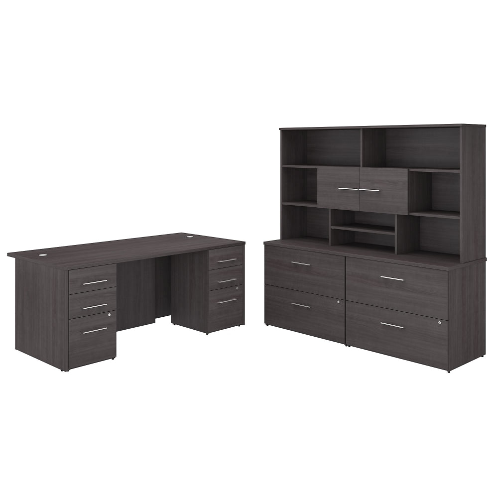 Bush Business Furniture Office 500 72inW Executive Computer Desk With Lateral File Cabinets And Hutch, Storm Gray, Standard Delivery