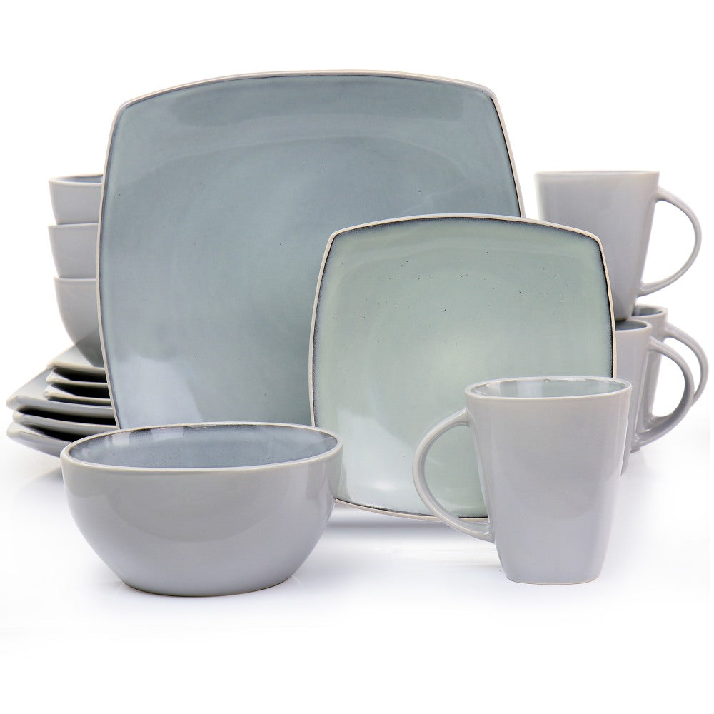 Gibson Elite Soho Lounge 16-Piece Stoneware Dinnerware Set, Light Gray