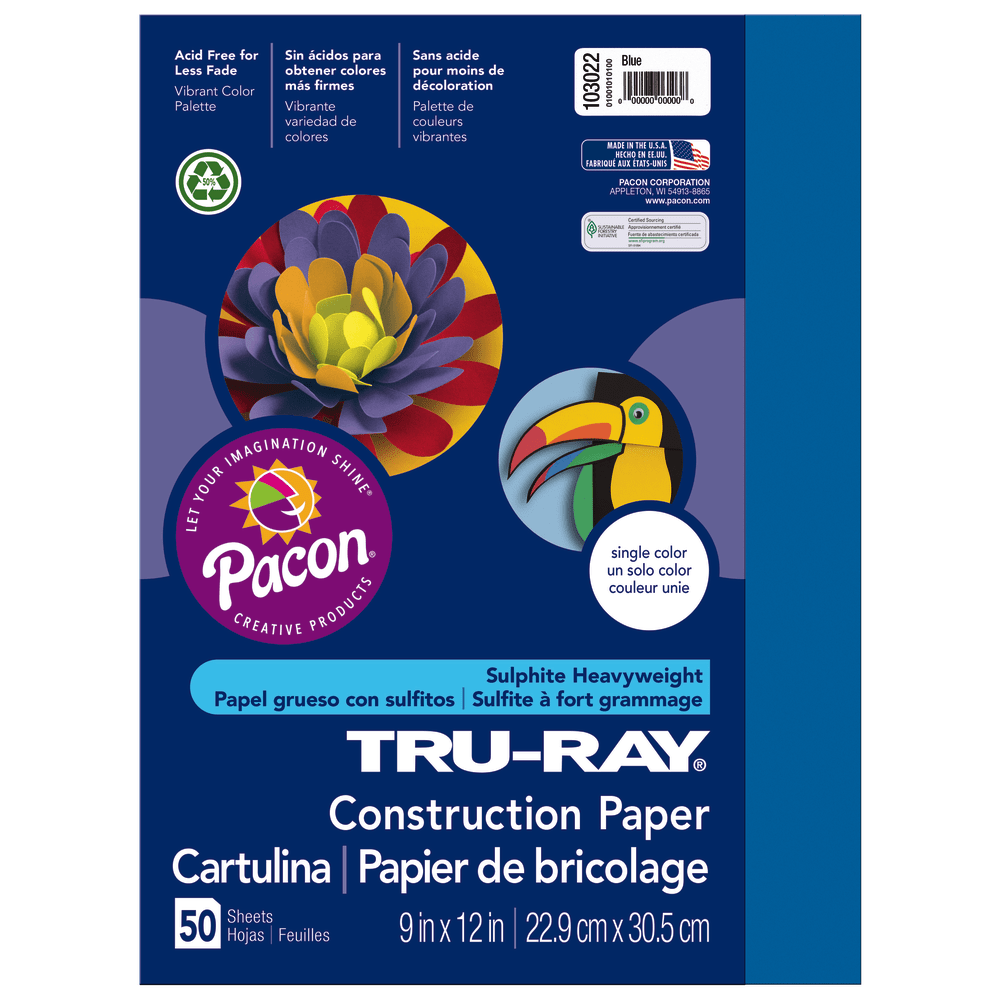 Tru-Ray Construction Paper, 50% Recycled, 9in x 12in, Blue, Pack Of 50