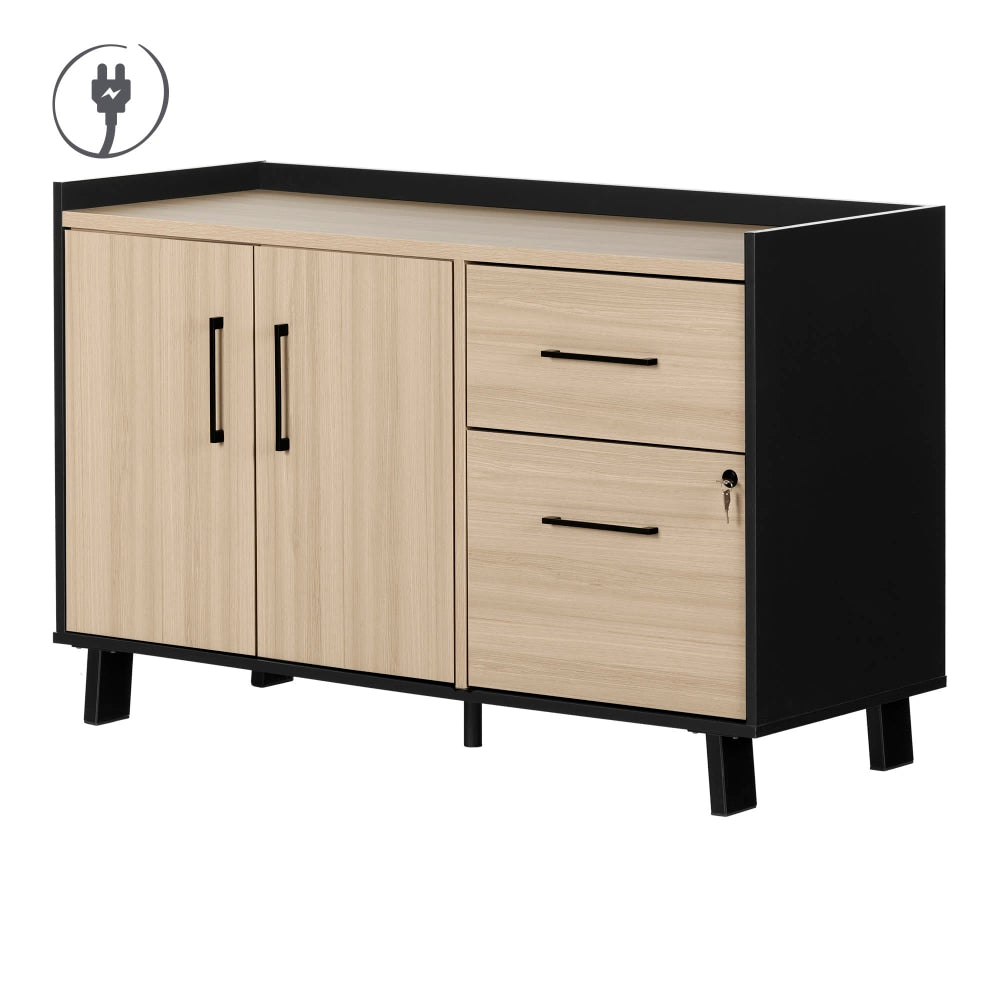 South Shore Kozack 47-1/2inW x 18-1/4inD Lateral 2-Drawer File Cabinet Credenza, Soft Elm/Matte Black